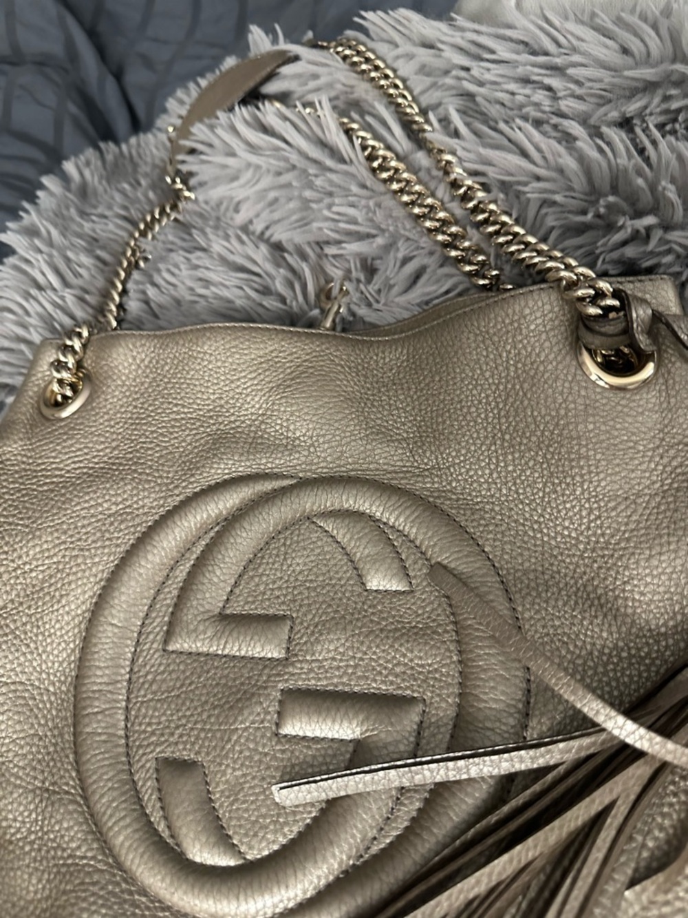 Gucci Metallic Taupe Soho Leather Shoulder Bag